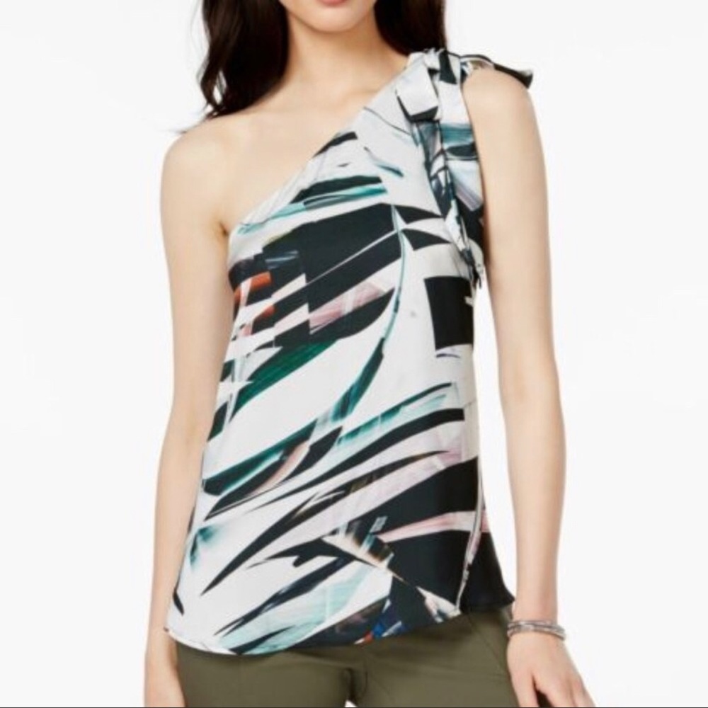 Bar III One Shoulder Print Top NWOT